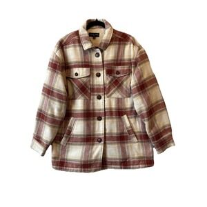 Love Tree Oversized Plaid Teddy Sherpa Lined Shacket Womens L Chore Western Cozy